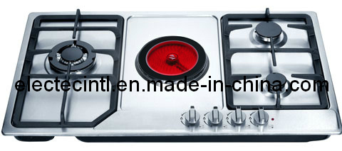 Gas Hob with 1 Electric Recamica Hotplate and 3 Gas Burners, Stainless Steel Mat Plate and Flame Failure Device (GHC-S924C)