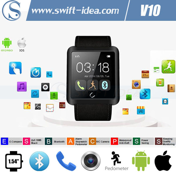 High Quality China New Bluetooth 4.0 Smartphone Watch with Pedometer (V10)