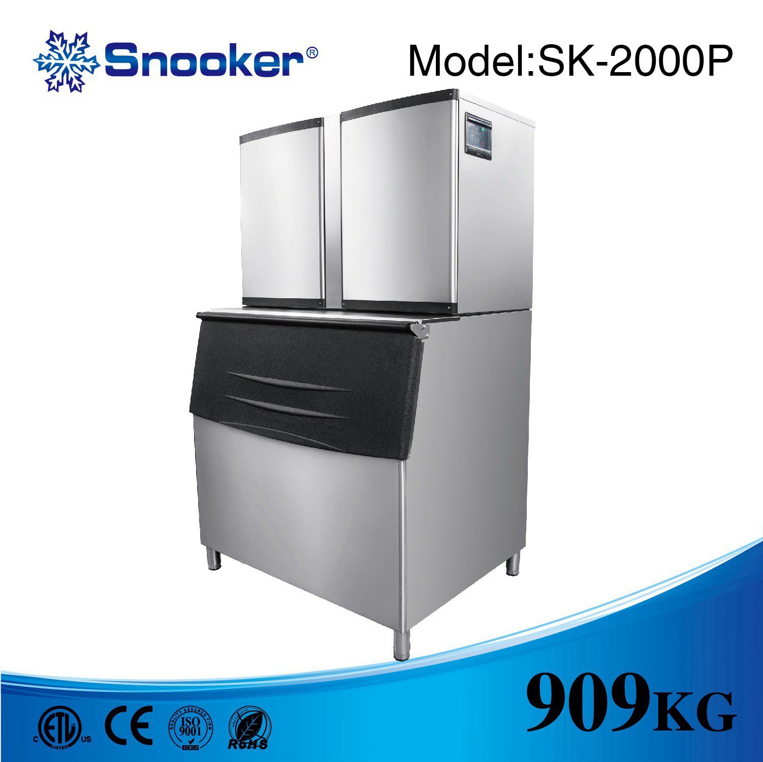 Snooker 304 Stainless Steel Ice Machine Ice Maker 26~909kg/24h