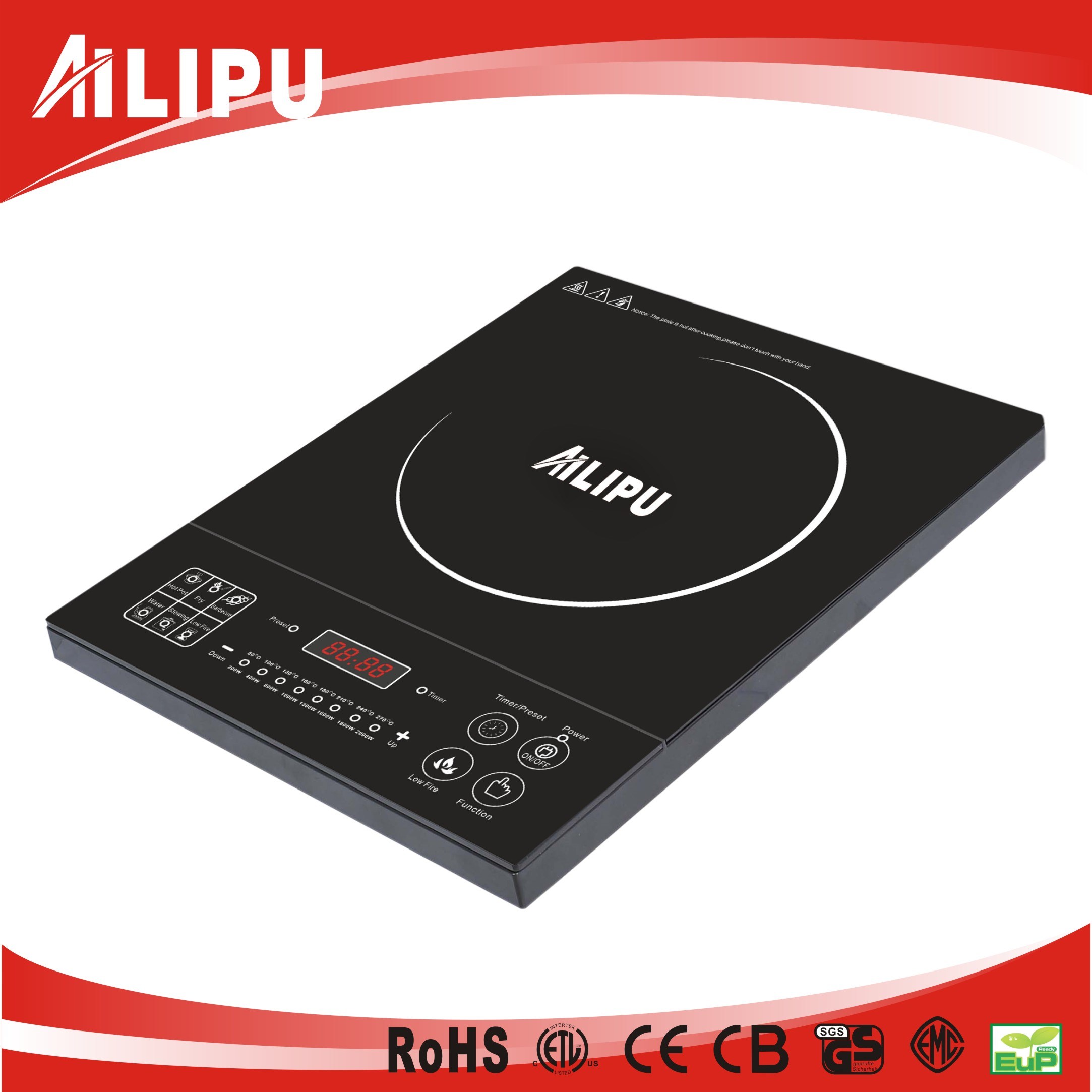 2015 Alipu 1 Burner CE Certificate 2000 Watt Portable Save Energy Slide Control Electric Induction Cooker (SM-G16)