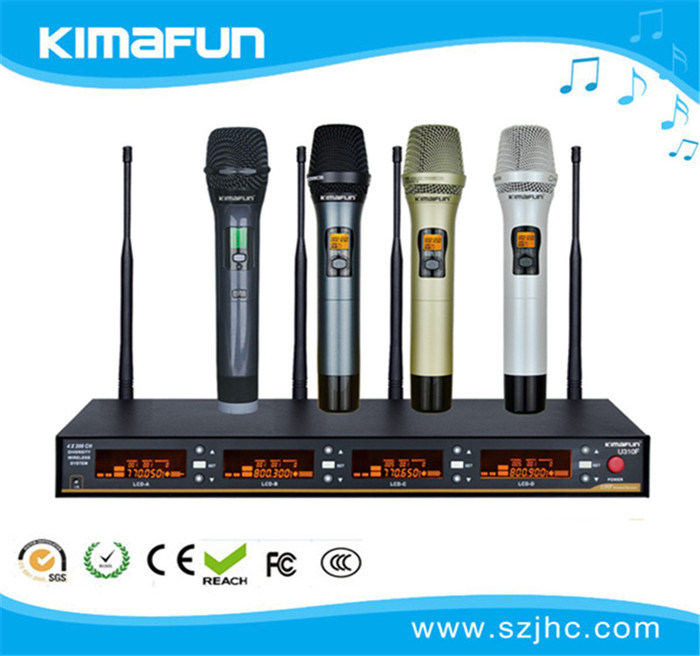 UHF 4 Channel Wireless Microphone for Stage, Vocal Concert, Karaoke