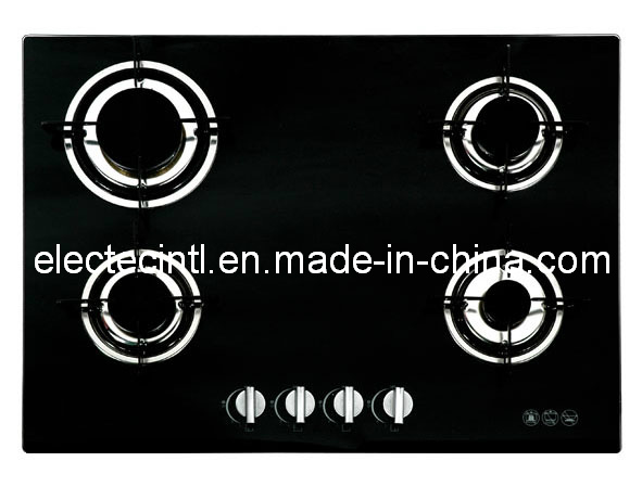 Gas Hob with 4 Burners and Tempered Black Glass Panel, Stainless Steel Water Tray (GH-G714E)