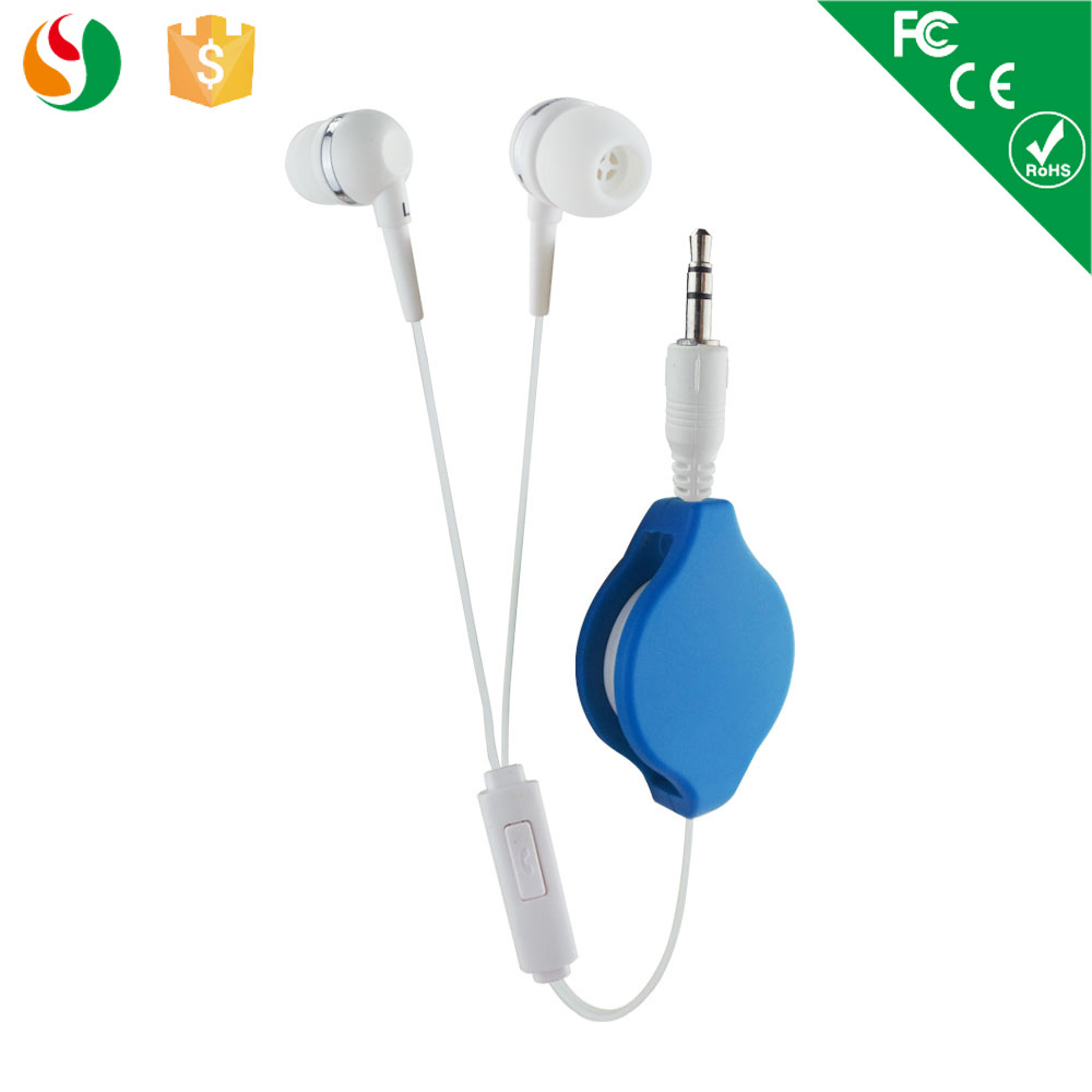 Plastic Promotion Earphones with Retractable Cord
