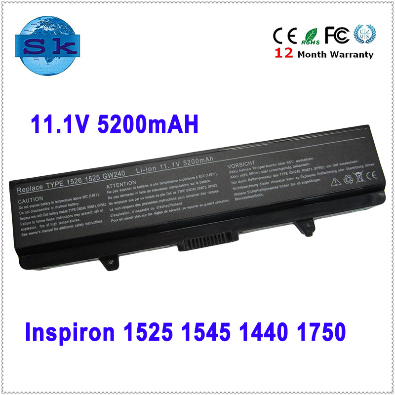 Battery for DELL Inspiron 1525 1545 1440 1750 Y823G Wk380 N586m Ru586 PP41L