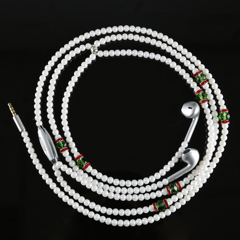 White Pearl Earphone with Volume Control & Mic for Mobile Phone