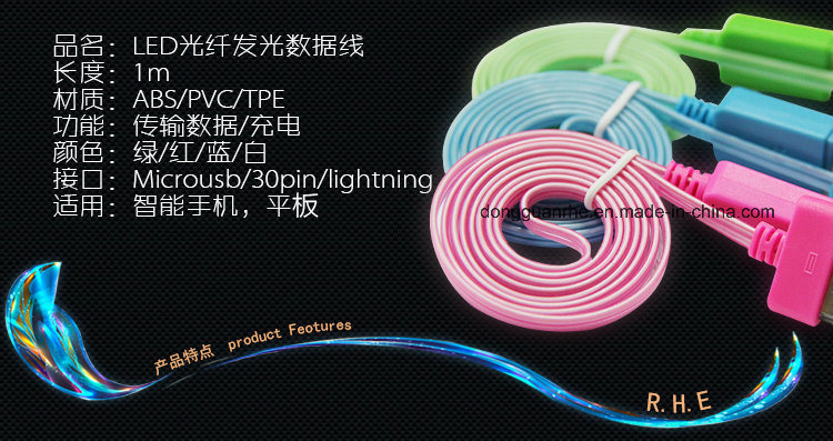 Colorful Visible Flowing LED Light USB Data Cable for Mobile (RHE-A1-007)