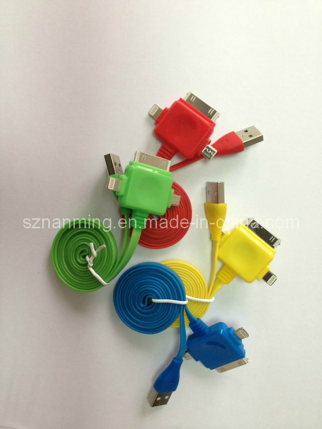 3 in 1 Noodle Flat USB Cable for iPhone4 iPhone5 Micro