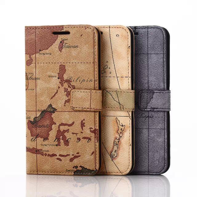 Luxury Map Design Leather Mobile Phone Cover for Samsung S6