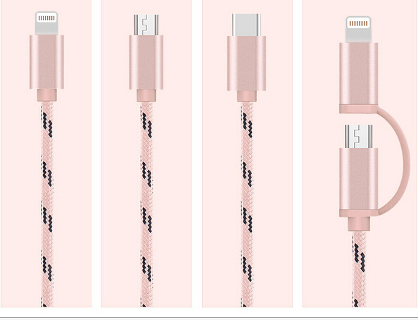 Micro Lightning 2 in 1 Braided Data Charging Cable for iPhone 6/6plus with Aluminum Shell