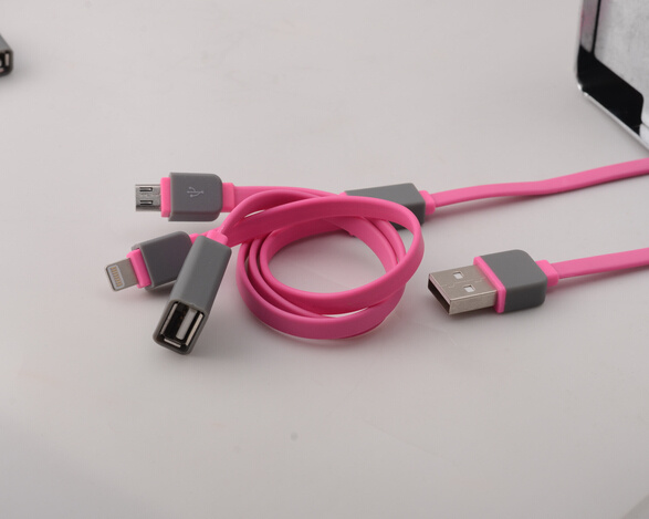 Red 3 in 1 USB Charging Data Sync Cable (Lightning/Micro)