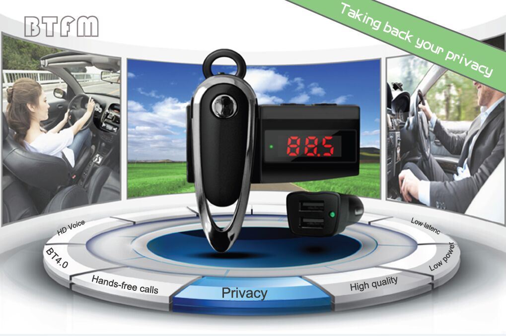 Functional Bluetooth Talking Earphone with FM Transmitter for Car