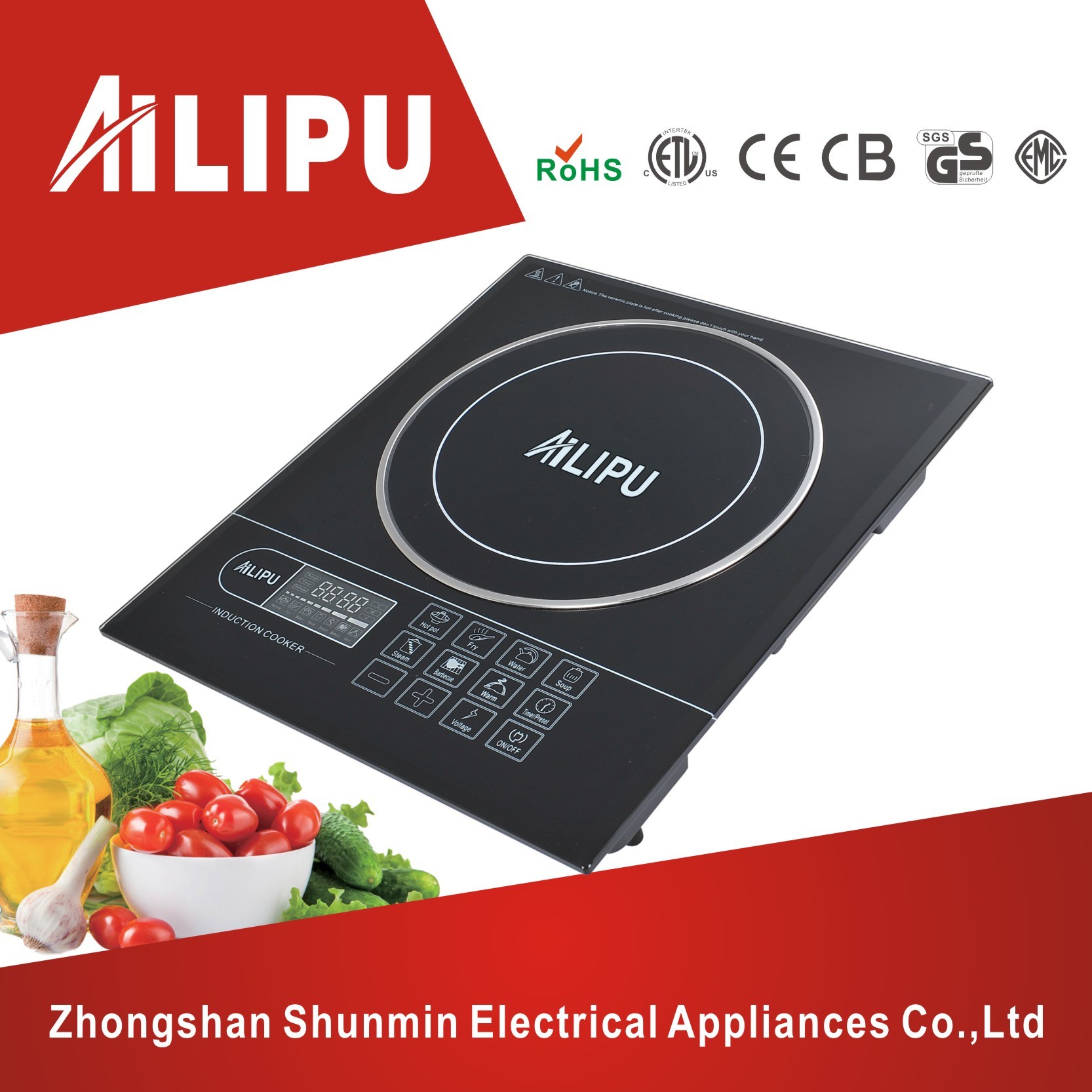 ABS Housing Tabletop Induction Cooker/Induction Stove with Auto-Operation Cooling Fan