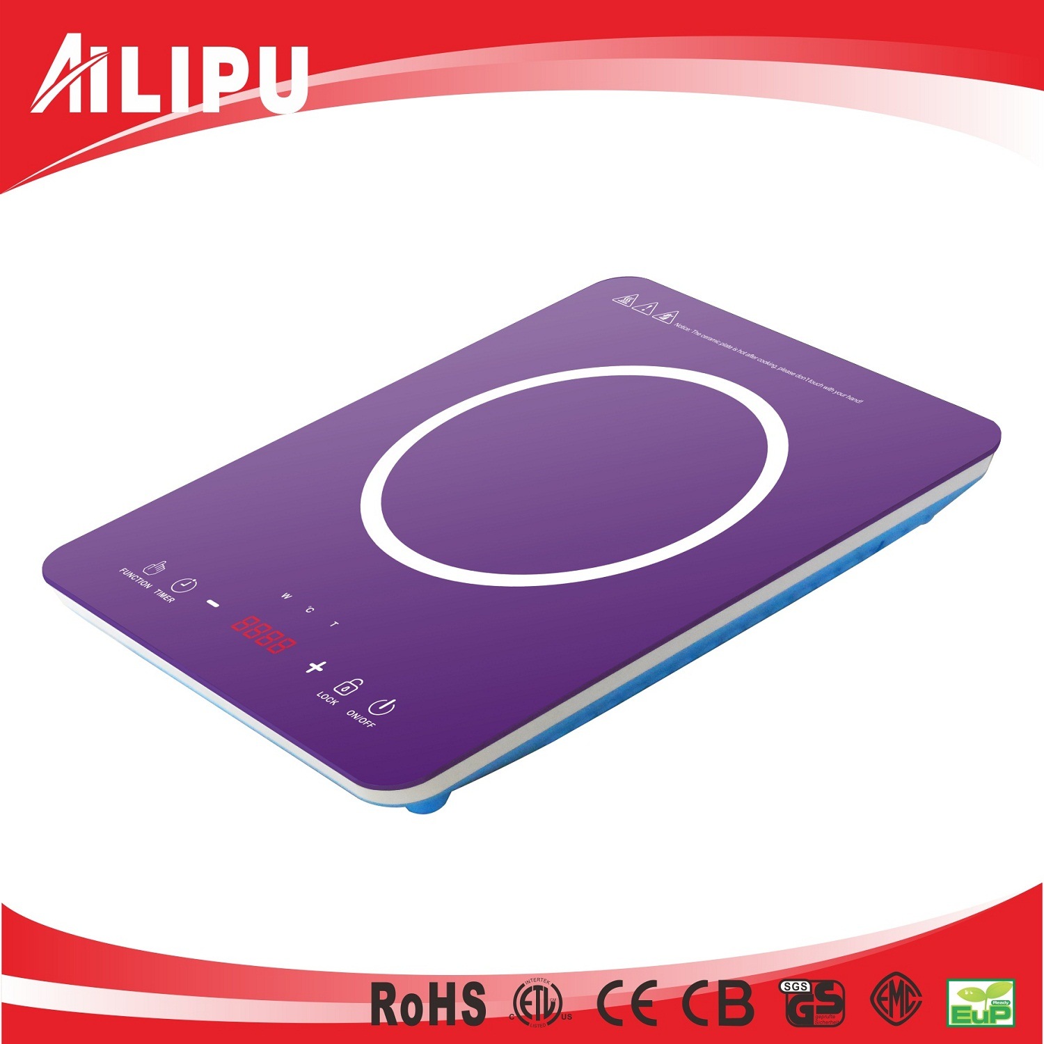 2016 Purple Color Titanium Glass Sensor Touch 1800W ETL Certificate Ultra Thin Induction Cooker