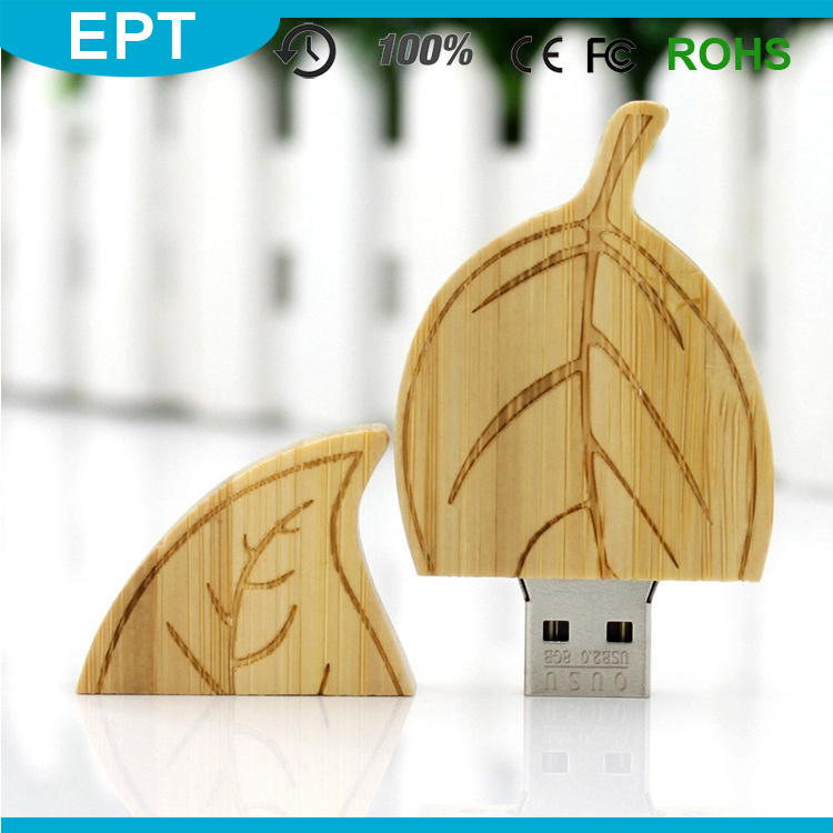 Leaf Shape Wood Custom Logo USB Flash Drive (TW074)