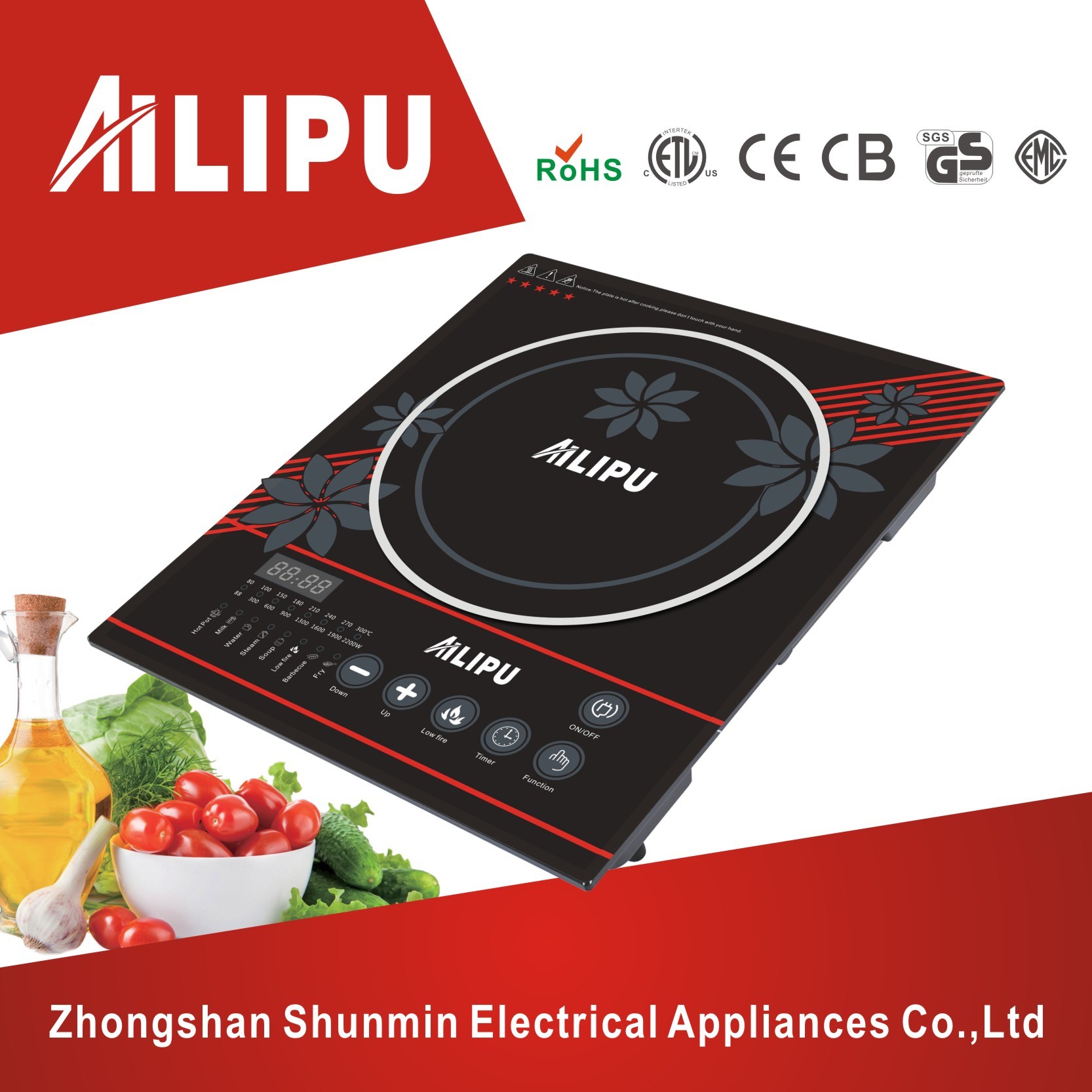 Touch Screen and Multifunctional Big Plate Colorful Induction Cooktop