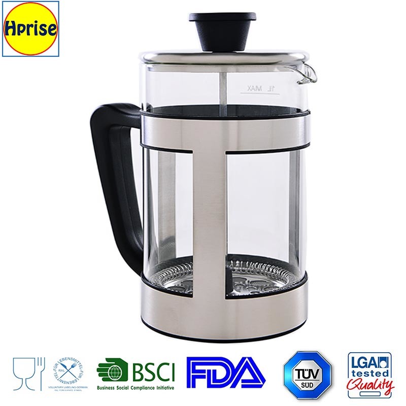 Wholesales Coffee Maker Pot Luxury Stainless Steel and Borosilicate Glass Heat Resisitant French Press Coffee Maker Pot