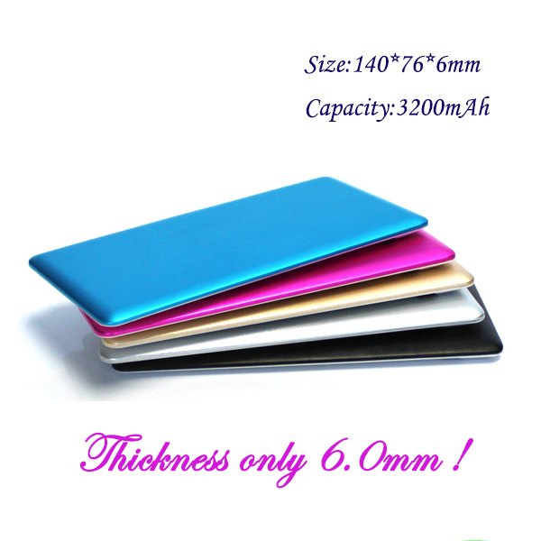 6mm Thickness, 3200mAh Super Slim Metal Portable Charger