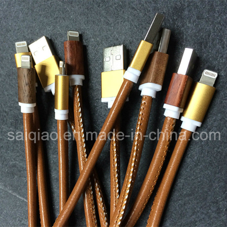 Factory Customized Logo Light Fast Charge 8 Pin Light PU Leather Micro USB Cable for iPhone 6 Cable