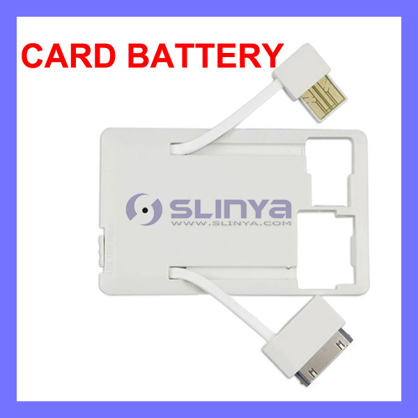 Portable External Powerbank Card Battery for iPhone 4 4s iPod, LED Light USB Charger Cable (BATTERY-415)