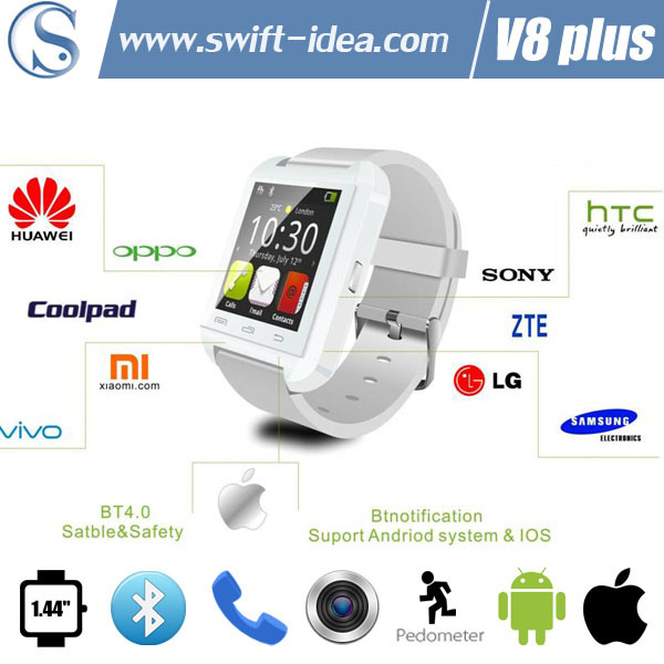 Fashion Mtk2501 Bluetooth 4.0 Best Smart Watches with Sleep Monitor and Pedometer (V8 plus)