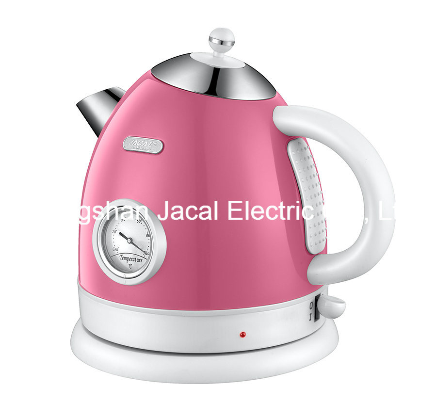 1.7L Cordless Stainless Steel Electric Kettle (dome shape with thermometer) [E3b White]