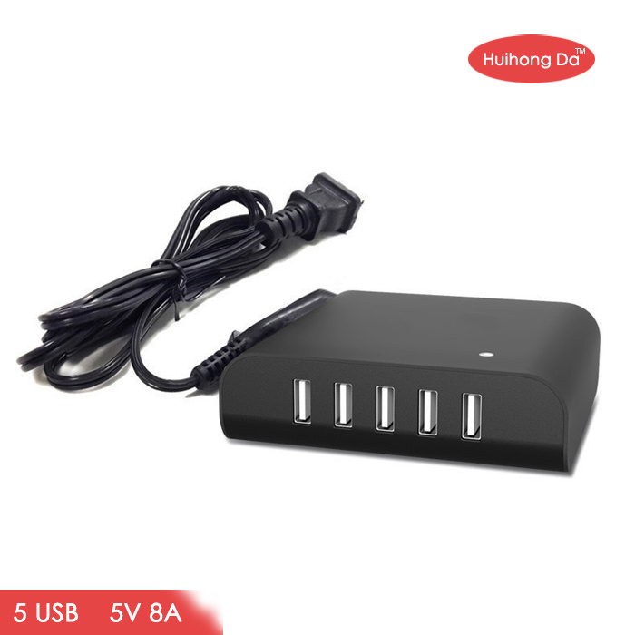 5 USB Ports Universal Cell Phone Charger 5V 8A for iPhone and Android Tablet
