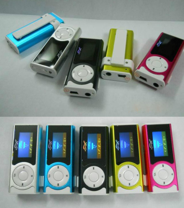 LCD Screen Clip-on MP3 Player with TF Card Port, Outer Speaker, Flashlight, Speaker