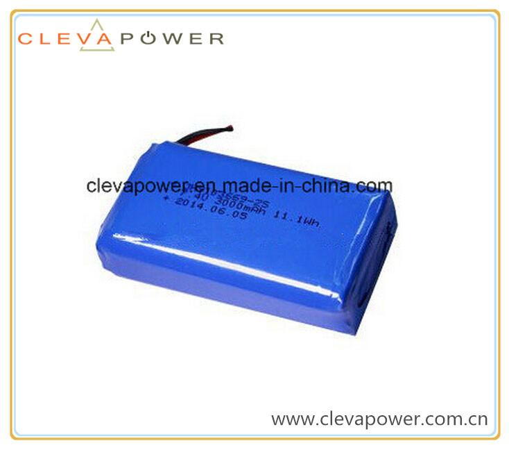 7.4V 3000mAh, 11.1wh Rechargeable Lithium Polymer Battery with Seiko PCM, Un38.3 UL, CE Marks