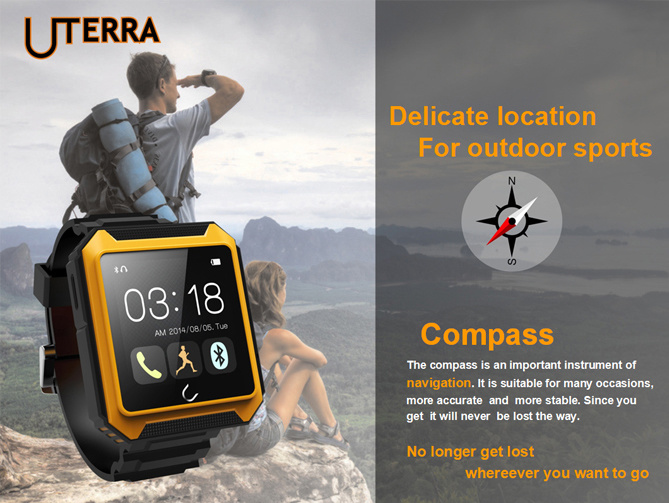 IP68 Waterproof Bluetooth Sport Watch with E-Compass / Pedometer