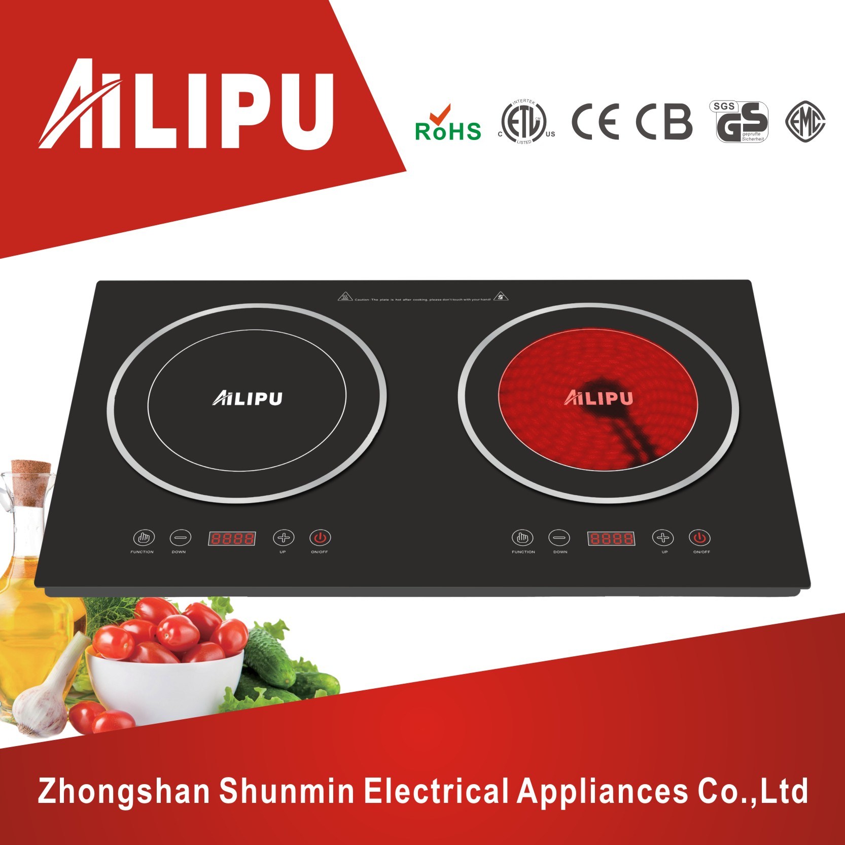 Countertop Style Plastic Housing Double Burners Induction Cooker with Infrared Cooker