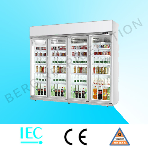 Supermarket Beverage Cooler Four Glass Door Refrigerator with Ce