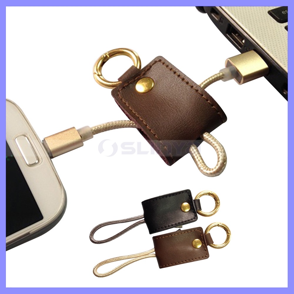22cm Portable Leather Data Charger Micro Cable with Key Chain Connector Mobile Phone Chargers Cable for Samsung Galaxy S6 S7 Edge Note 5