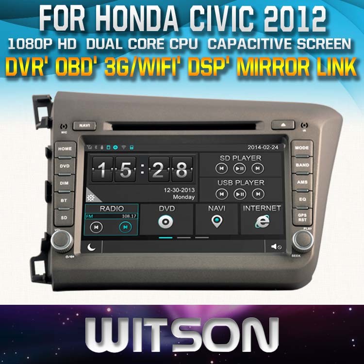 Witson Car DVD Player with GPS for Honda Civic 2012 (New Arrival) (W2-D8305H) with Capacitive Screen Bluntooth 3G WiFi CD Copy