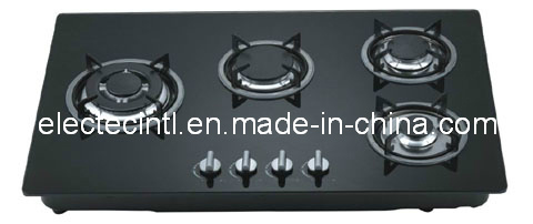 Gas Cooker with 4 Burners and Tempered Black Glass Panel, Enamel Pan Support, (GH-G824E)