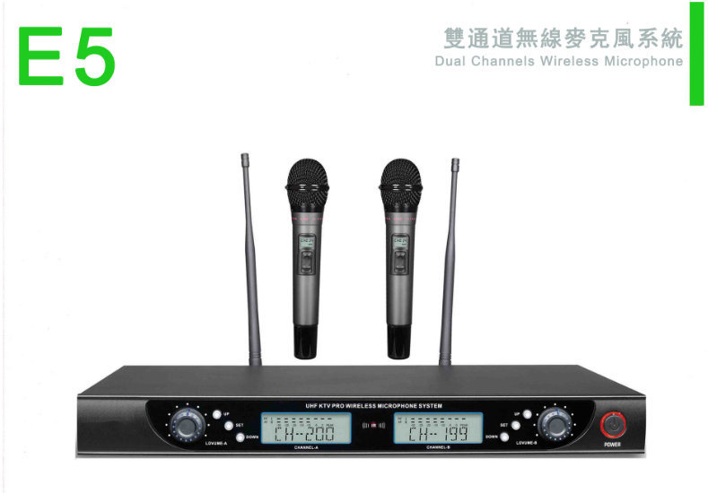 High Quality Mixer Double Channel UHF Wireless Microphone E5