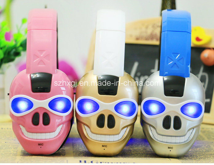 2015 New Design Skull Shape Sport Stereo Wireless Bluetooth Headset with MP3 Player and FM Radio