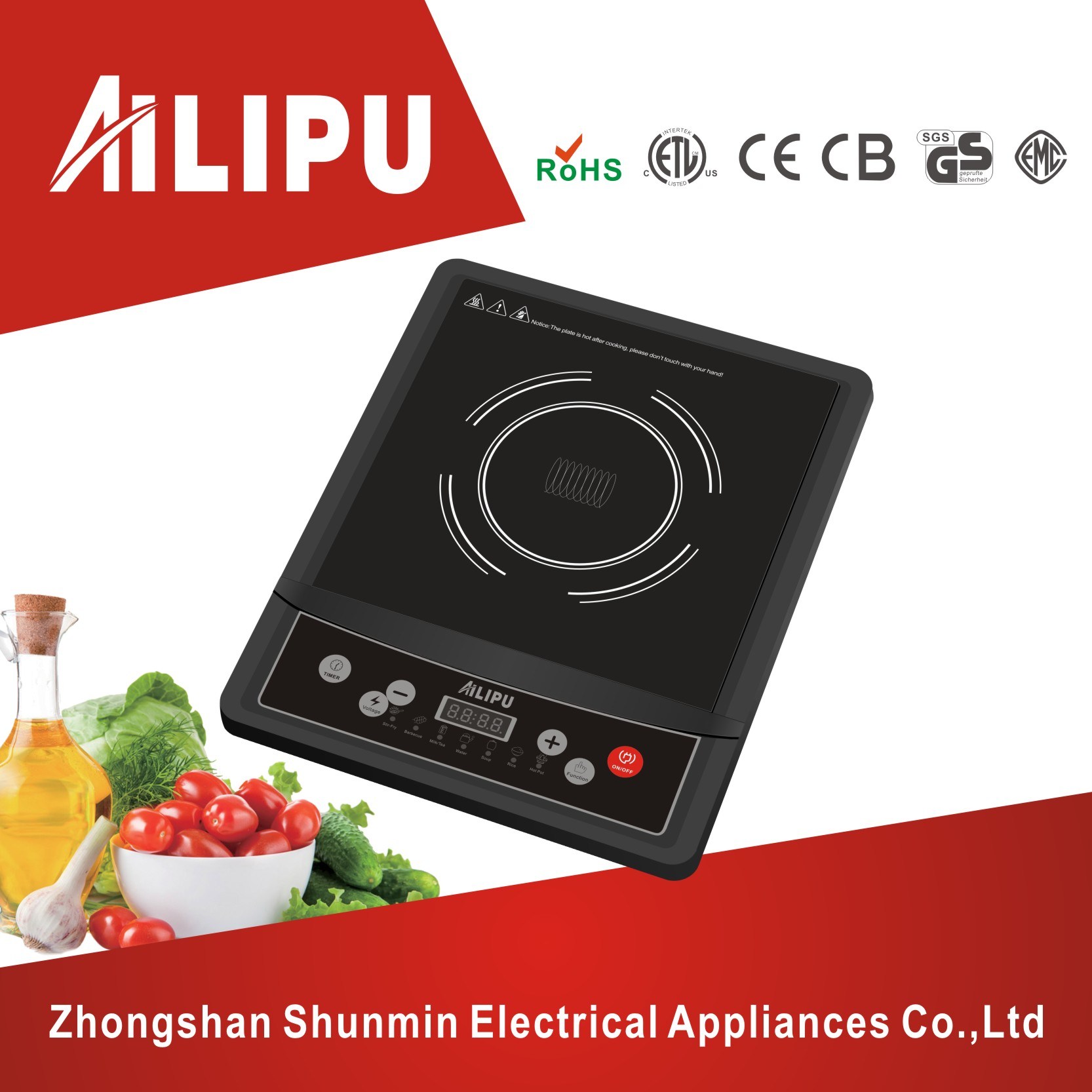 CB Certificate with Plastic Housing Push Button Induction Cooker (SM20-A57)