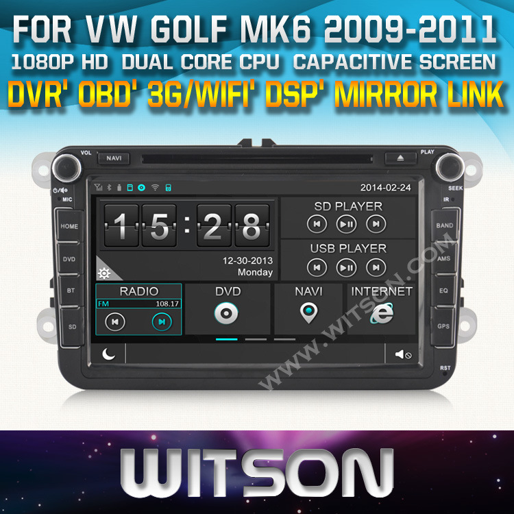 Witson Car DVD Player for Vw Golf (MK6) 2009-2011 with Chipset 1080P 8g ROM WiFi 3G Internet DVR Support