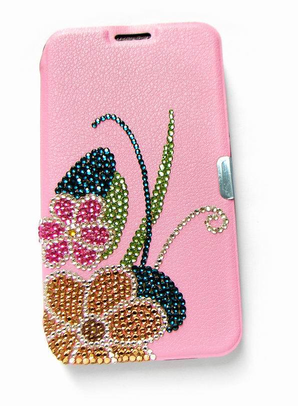 Bling Rhinestone Flower Leather Case for Galaxy Note 2 (MB720)
