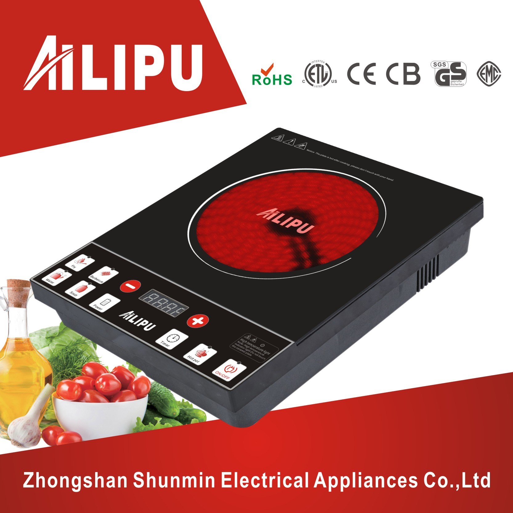 Low Price and Push Button Single Burner Infrared Ceramic Cooker Used for Any Utensil