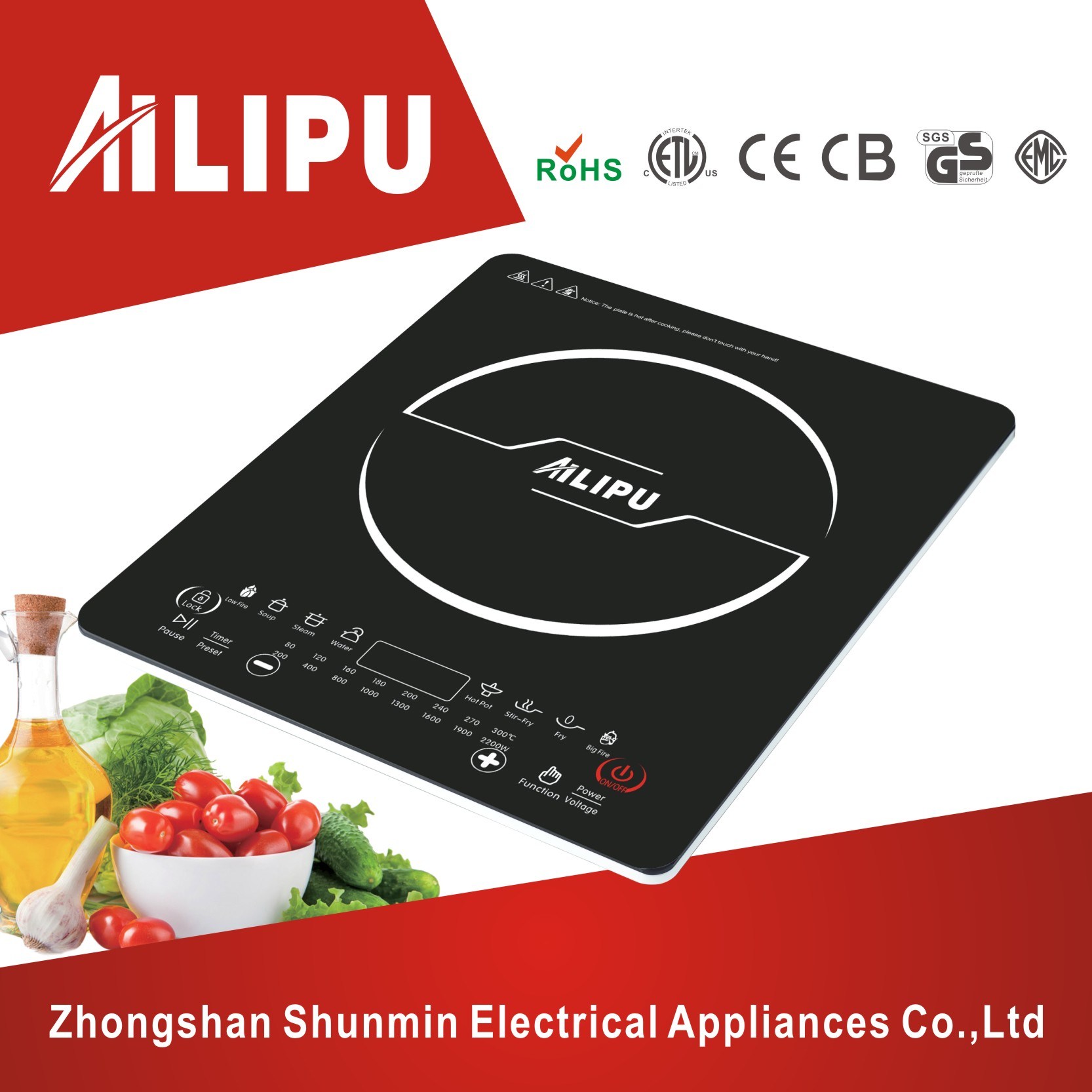 40mm Thickness Big Plate Touching Model Super Slim Induction Cooker
