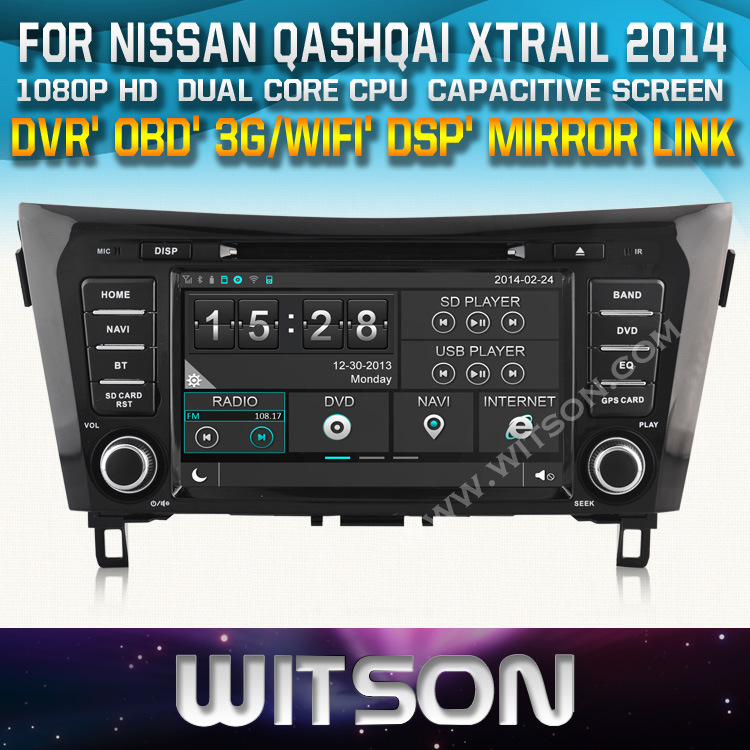 Witson Car DVD Player for Nissan Qashqai/Xtrail 2014 with Chipset 1080P 8g ROM WiFi 3G Internet DVR Support