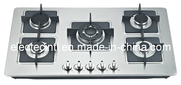 Gas Hob with 5 Burners and Staniless Steel Mat Panel, 220V Pulse Ignition, Cast Iron Pan Support (GH-S975C)