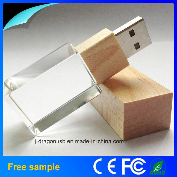 Custom Logo Crystal Wooden USB Flash Drive (JV1193)