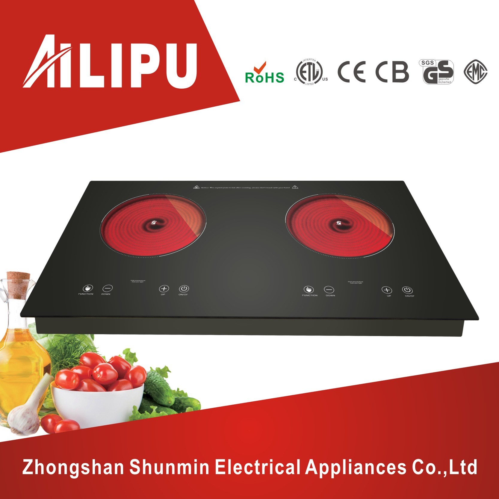 Touching Control Double Plate Infrared Cooker/Embeddable Two Plates Induction Hob/Electric Ceramic Stove