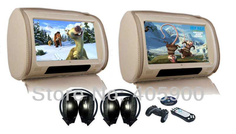 Zipper Cover 2X9 Inch HD Car Headrest DVD Player with 32bit Games+SD+USB+IR/FM Transmitter, 2 IR Headphone