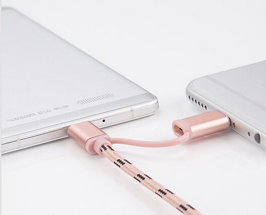 2in1 Braided Fabric USB Data Charger Cable for iPhone Samsung