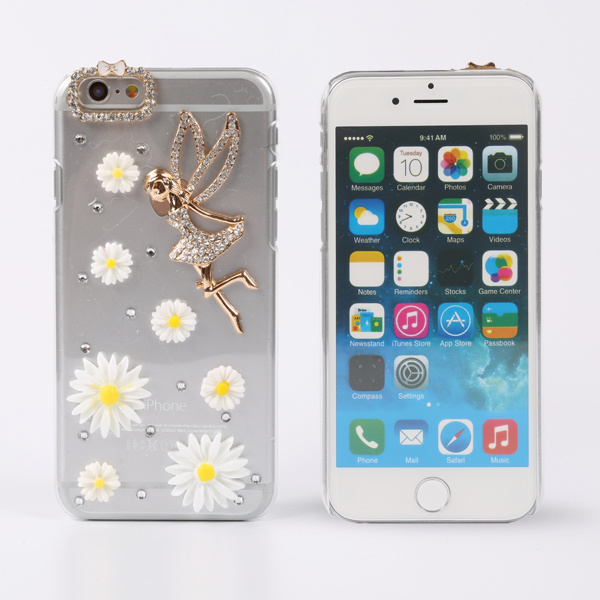 Luxury Handmade 3D Chrysanthemum Design Rhinestone Diamond Cell Phone Case Bling Cover for Apple iPhone 6