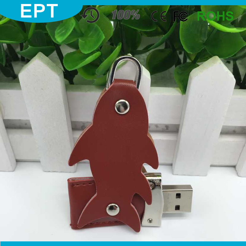 Brown Fish Shaped Leather Keychain USB Flash Drive (TL012)