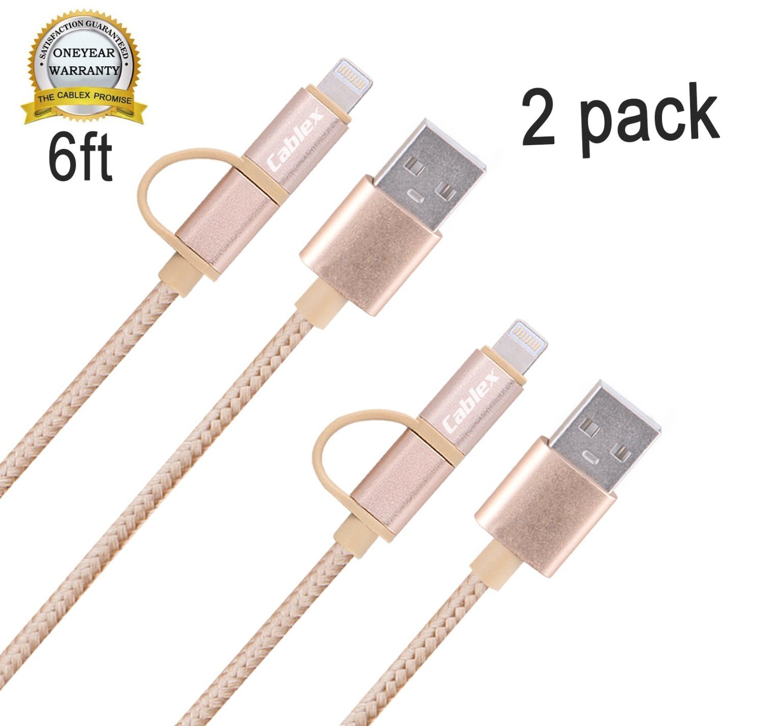 6FT Nylon Braided 8-Pin Lightning and Micro USB 2-in-1 Charge